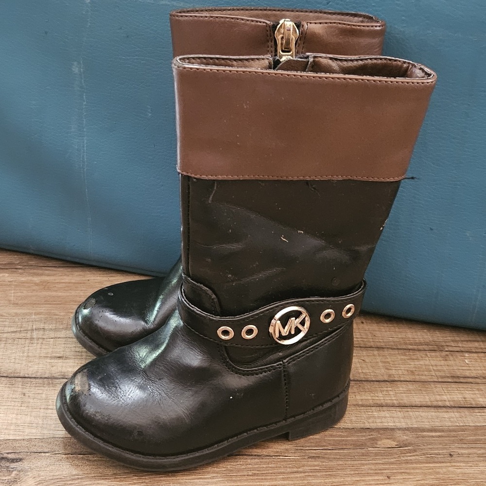 Michael‎ Kors Emma Derby Girls Black Brown Tall Boots Size 5
